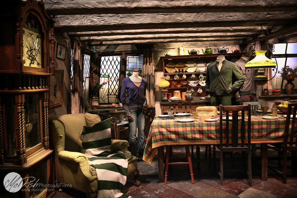Weasley's house. Sweater being knitted by itself and clothes being ironed by invisible hands